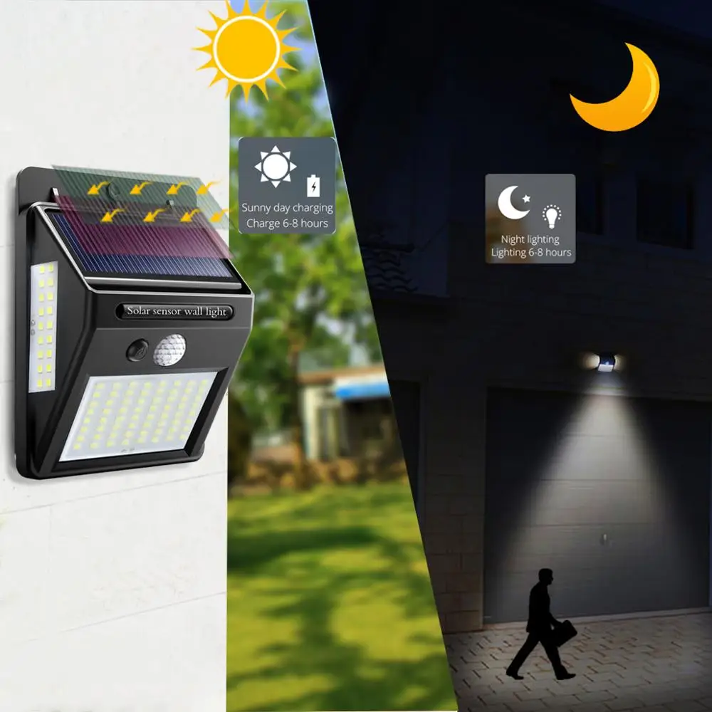 100 LED Solar Light Outdoor Wall Solar Lamp Motion Sensor Solar Powered Waterproof Sunlight Street Light for Garden Decoration