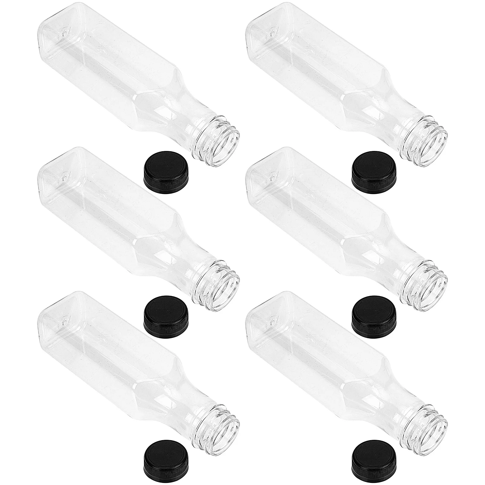 

6Pcs Plastic Beverage Bottles with Caps Transparent Leak Proof Screw Lid Sealing Milk Tea Juice Bottles Portable Containers