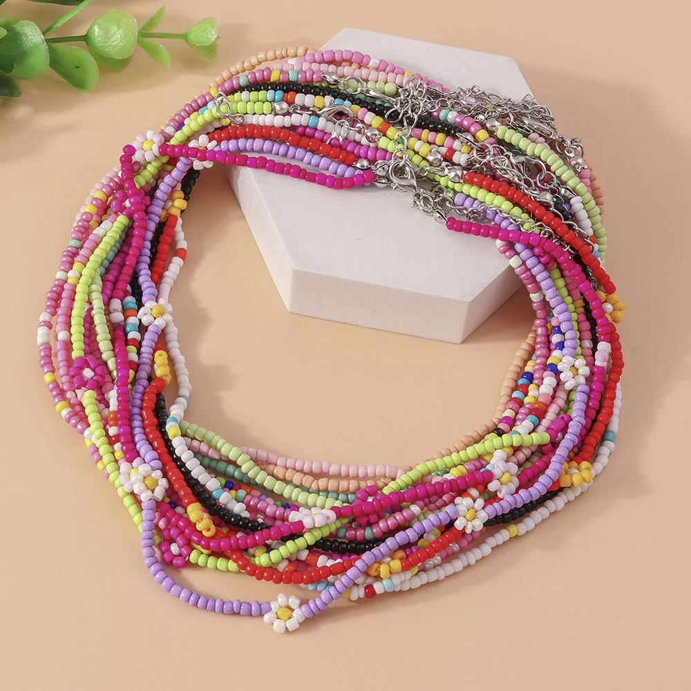 Aihua handgemachte Böhmen bunte Rocailles Perlen Blumen Halskette für Frauen Kinder Freundschaft Halskette ethnische Strand Party Geschenke – Detail 1