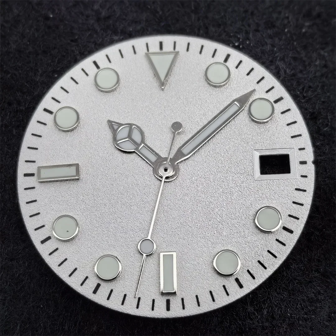 Циферблат часов NH35 и стрелки часов, костюм 28,5 мм, матовый циферблат с поверхностью, зеленые светящиеся аксессуары для часов, подходят для механизма NH35/NH36