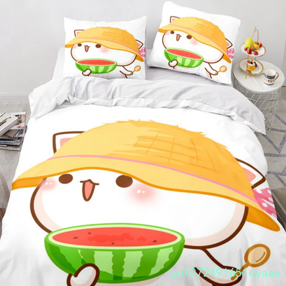 Lovely Peach Cat Bedding Set Cartoon Cute Bed Set Double Queen King Twin Full Size Duvet Cover Set Boys Girls Duvet Cover Gifts