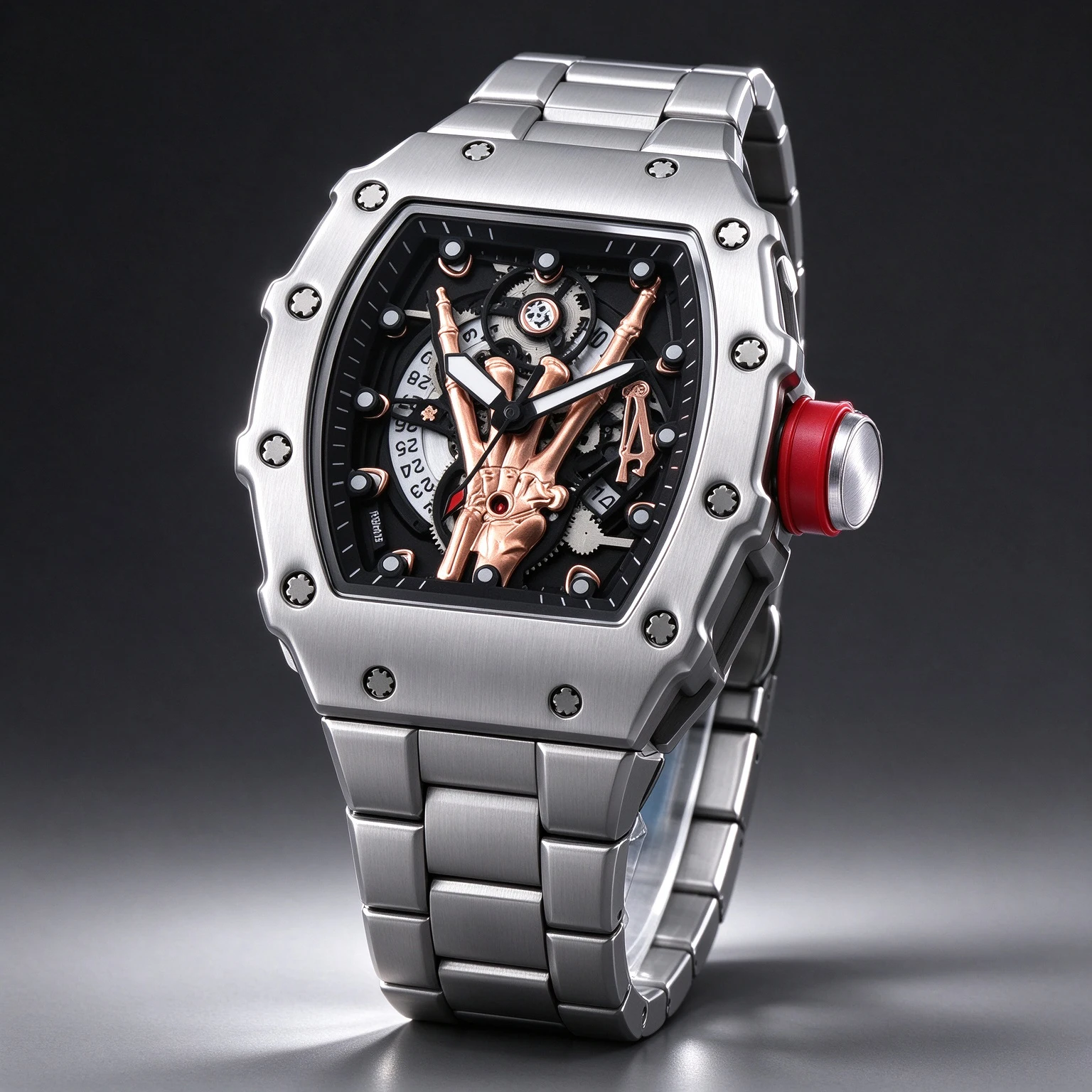 Men's Tonneau Skeleton Date Quartz Watch, Hollow Skull Hand Dial  Wristwatch