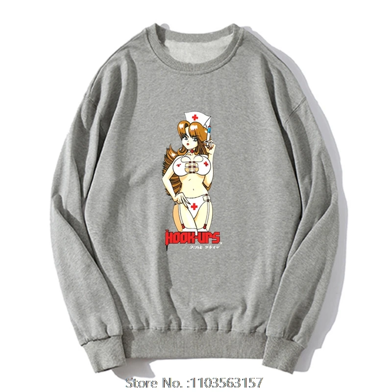 Vintage Hook-Ups Skateboard Nurse Angels Cute Anime Hoodie Men Cotton Sweatshirt Funny Streetwear Tops Men Pullover Clothing