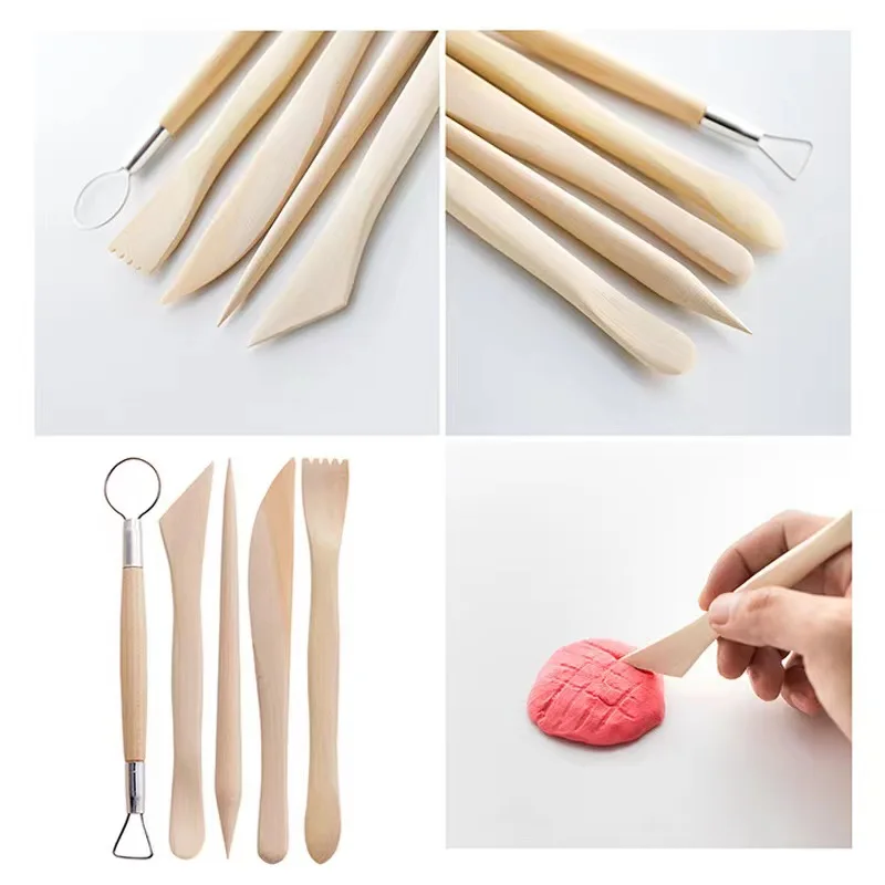 5pcs/Set 6inch Wood Wax Carving Crafts Wooden Clay Sculpting Tools Ploymer Sculpture Clays Pottery Sharpers Modeling Tool Set