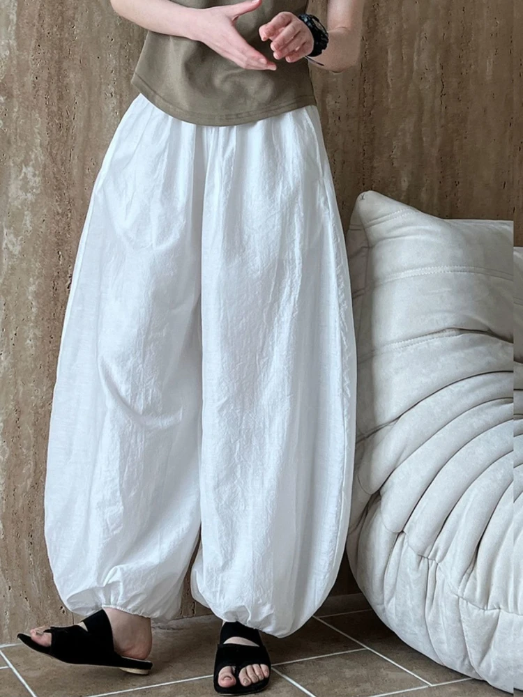 HOUZHOU Japońskie Oversize Bloomers Damskie Eleganckie Modne Casualowe Spodnie Latarnie 2025 Nowe Letnie Luźne Spodnie z Szerokimi Nogawkami