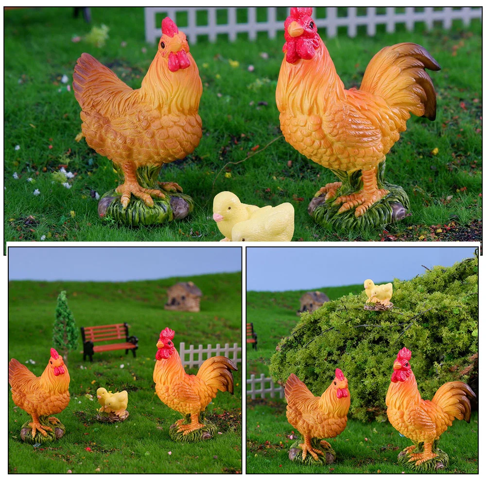 3pcs Small Chicken Crafts Resin Tiny Resin Chicken Decors Bonsai Fake Chicken Decors Tiny Animal Models Decors