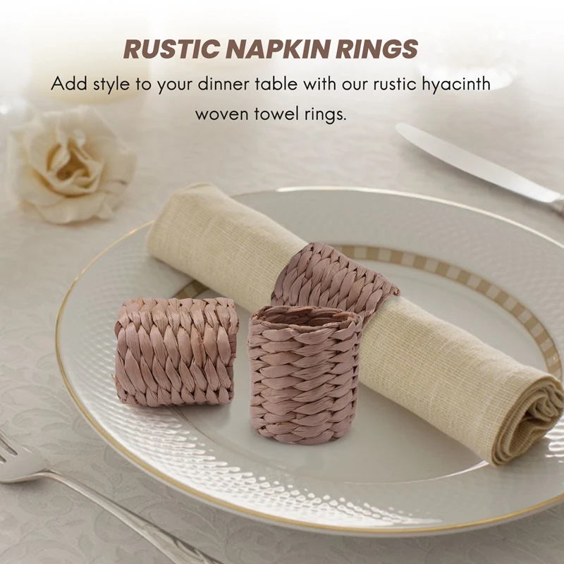 Napkin Rings,Water Hyacinth Napkin Holder Rings - Rustic Napkin Rings For Birthday Party, Dinner Table Decoration
