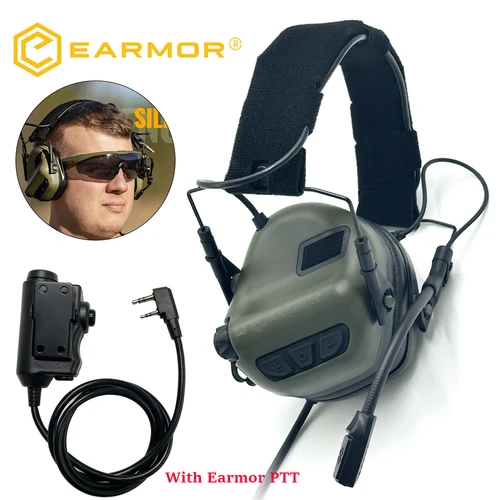 2025 NUEVO EARMOR M32 SE Auriculares de comunicación táctica Orejeras de tiro electrónico Auriculares antiruido y adaptador M51 PTT (KEN)