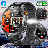 2025 Outdoor Military Smart Watch Men Sports Fitness Track Waterproof 1000mAh Health Monitor Bluetooth Call Bracelet Flashlight