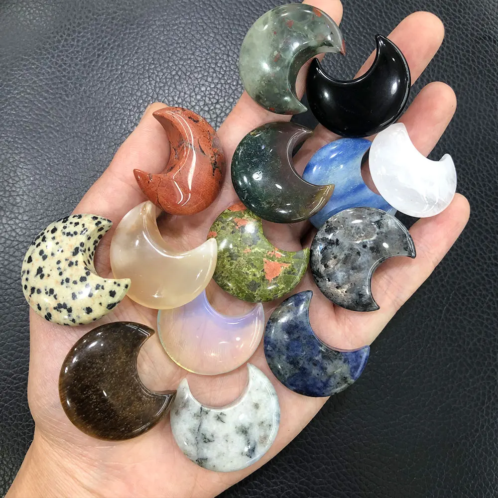 Pierres de cristal naturelles, sculpture de lune, Quartz, pierre de guérison énergétique, méditation Reiki, cadeau spirituel, artisanat, décoration de la maison, sorcellerie