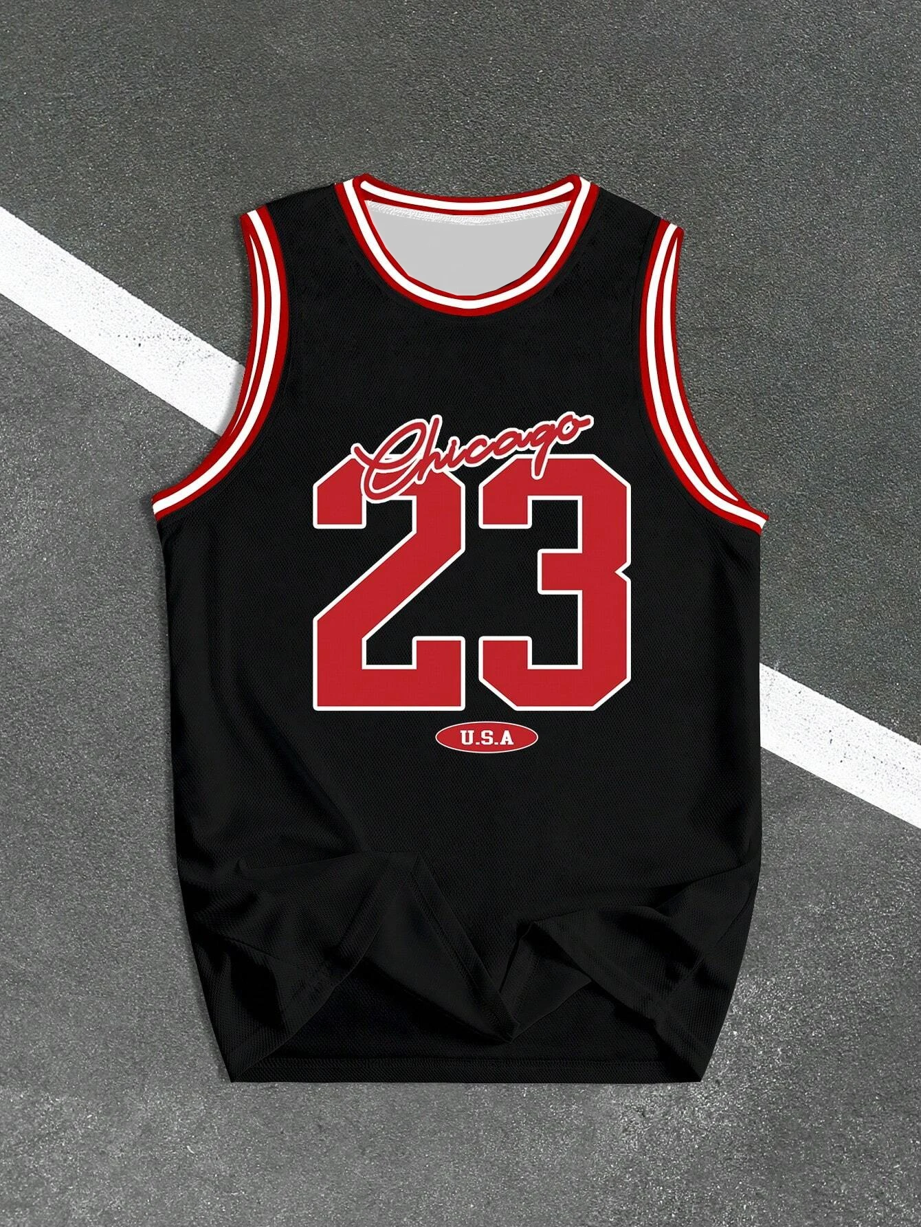 

USA Chicago No.23 Printed Vest Top Men's Loose Speed Dry Black and White Sleeveless Running Playing and Exercise Tank Top Vest