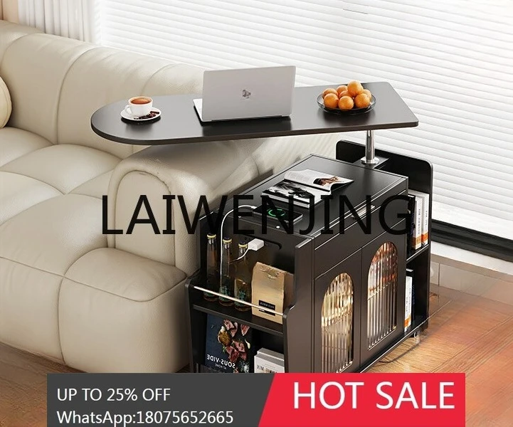 

Living Room Mobile Trolley Sofa Side Cabinet Rotatable Living Room Black Lifting Coffee Table Solid Wood Side Table