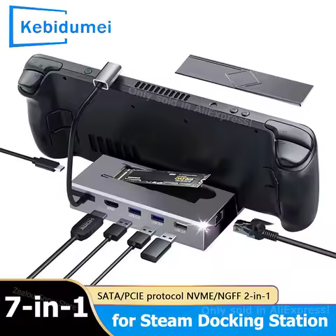 7-in-1 USB C Docking Station for Steam Deck Nintend Switch M.2 NVMe SATA HUB HDMI 4K@60Hz 1000M Gigabit Ethernet 2*USB 3.0 Hub