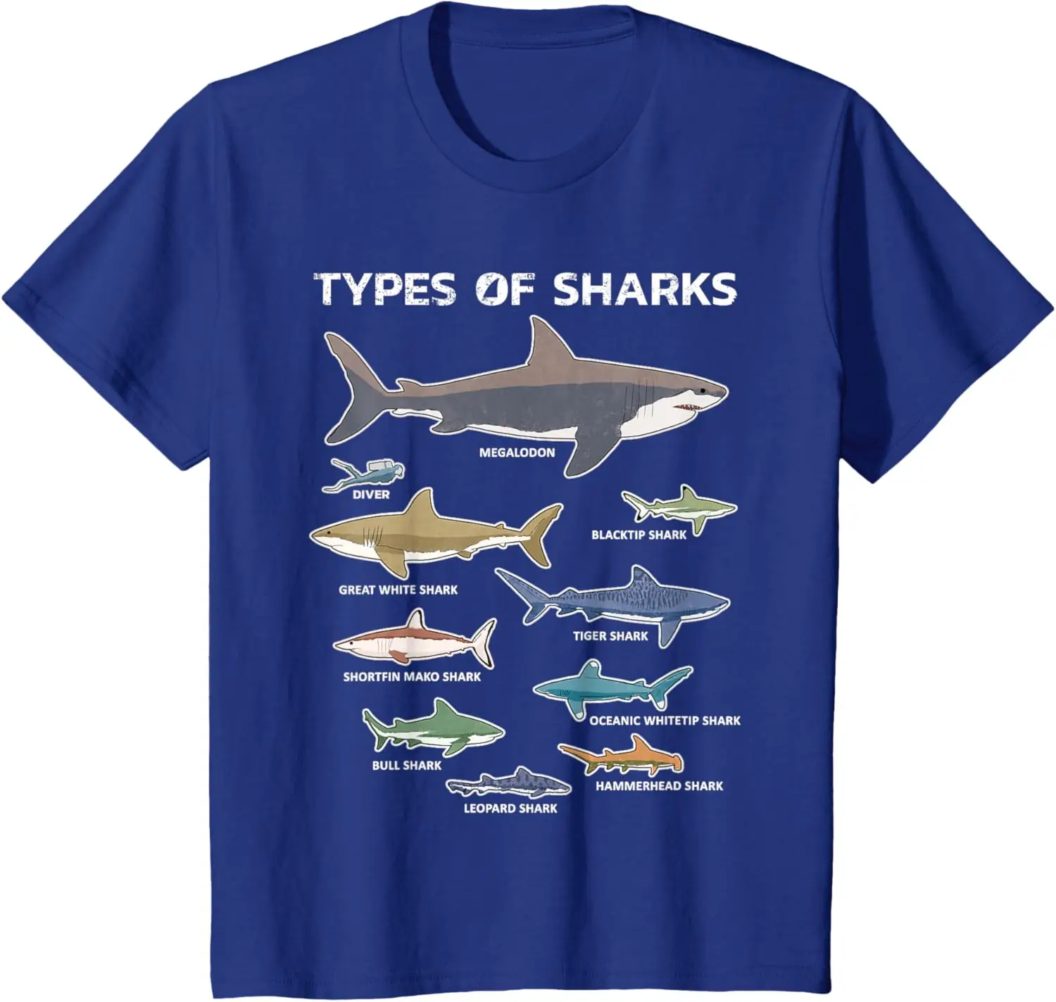 9 Types of Sharks T-Shirt Educational Colorful Ocean Tee T-Shirt Unisex Children’s Wear Cotton Kid Graphic T Shirts