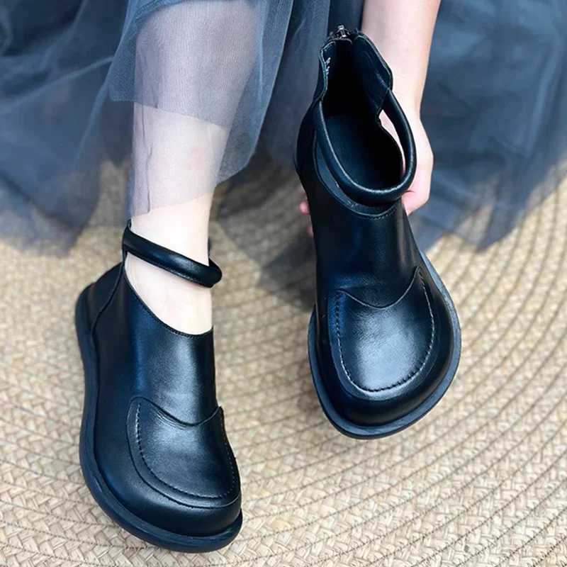 

Retro Women's Boots Exquisite Soft Leather Ankle Boots for Woman Comfort Flat Casual Shoes Fashion Designer Shoes Zapatos Mujer