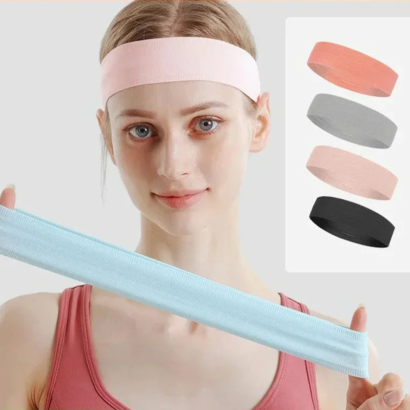 Unisex Solid Elastic Sport Headbands Outdoor Sport Sweat-Absorbing Non-Slip and Quick Drying Running Fitness Yoga Hairbands