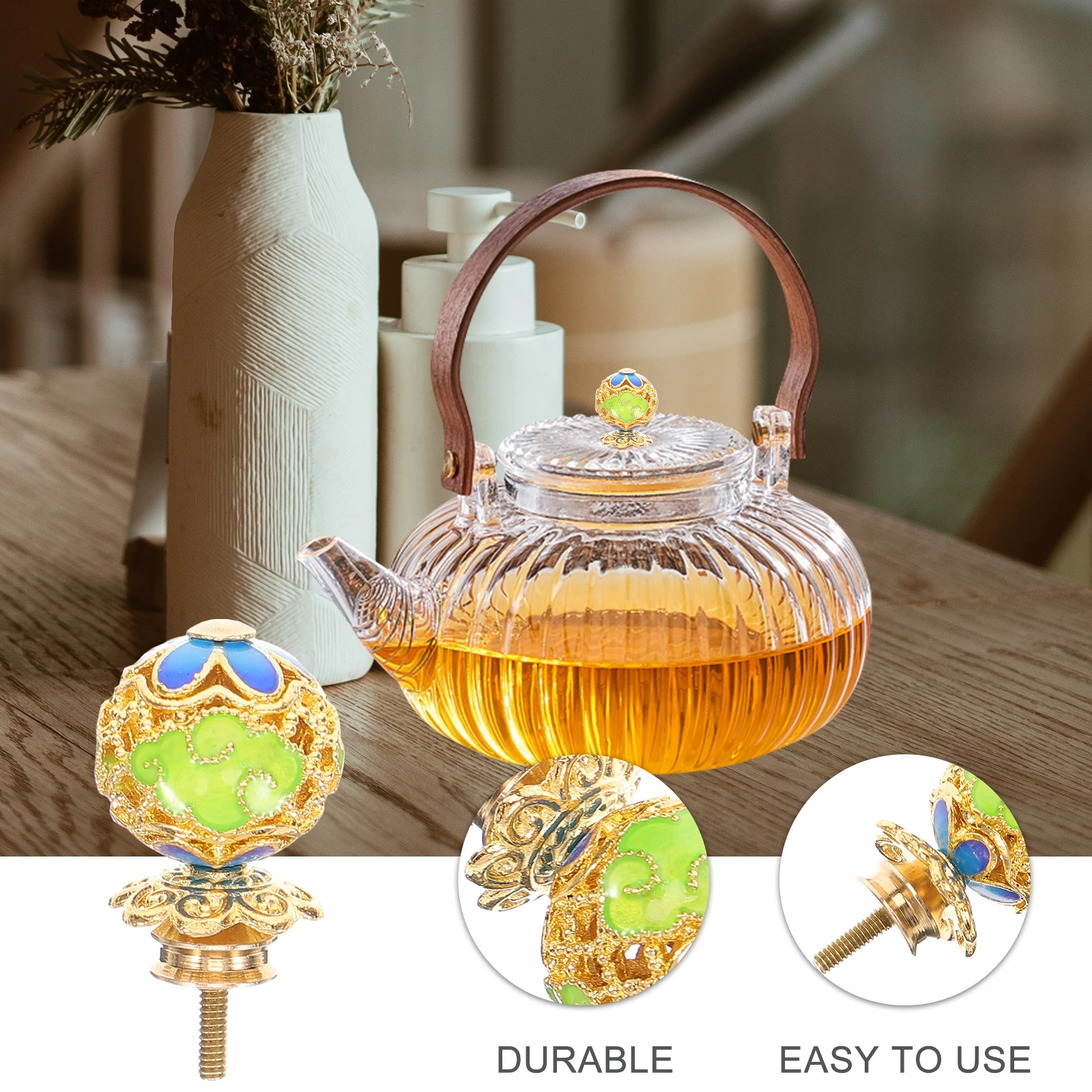

Cloisonne Kettle Lid Knobs Metal Handle Vintage Teakettle Cover Gadgets Durable Easy Install Water Heating Pot Supplies Camping