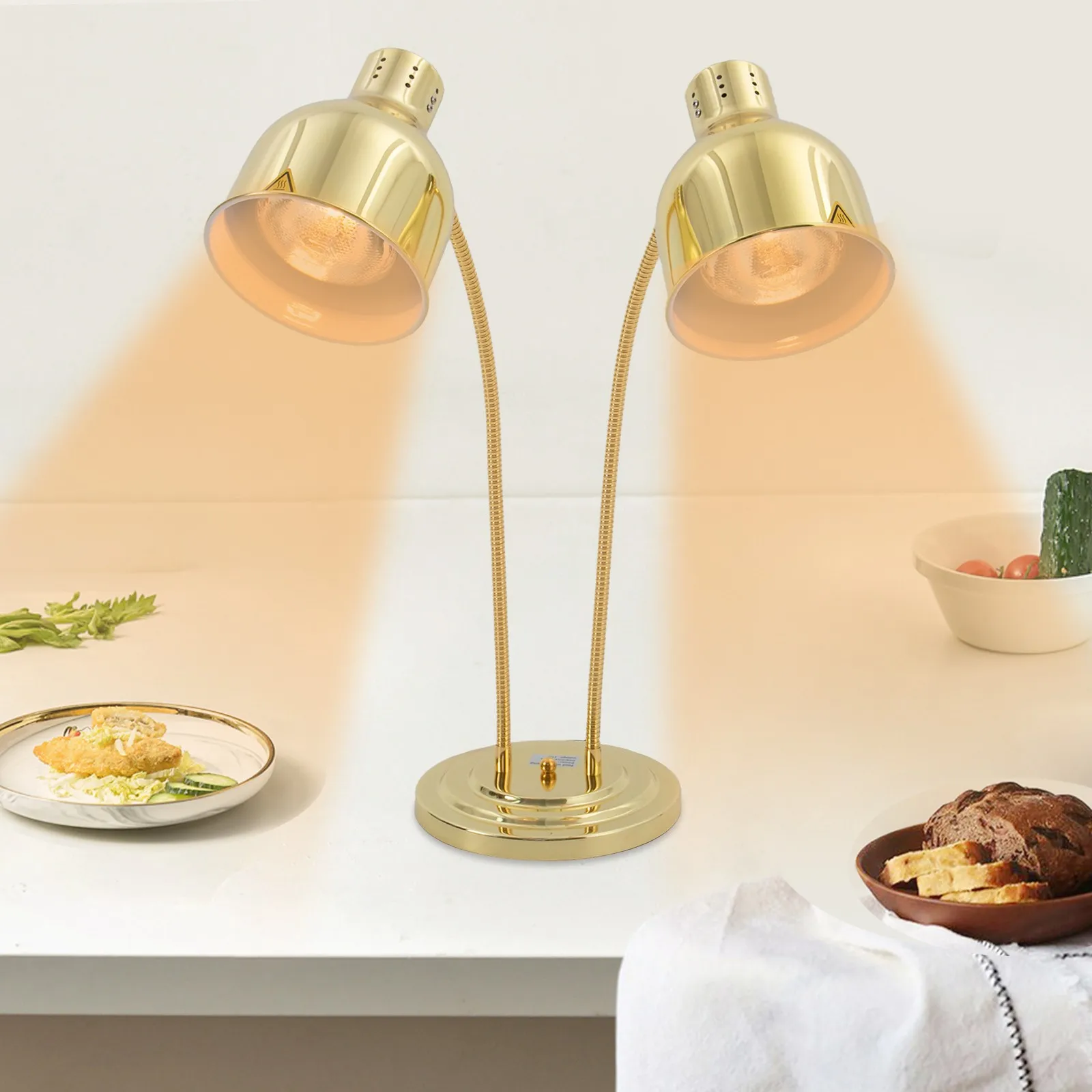 

Лампа для подогрева пищи с двумя головками 500 Вт, 110 В, вилка стандарта США, золотистая, коммерческая, для подогрева еды