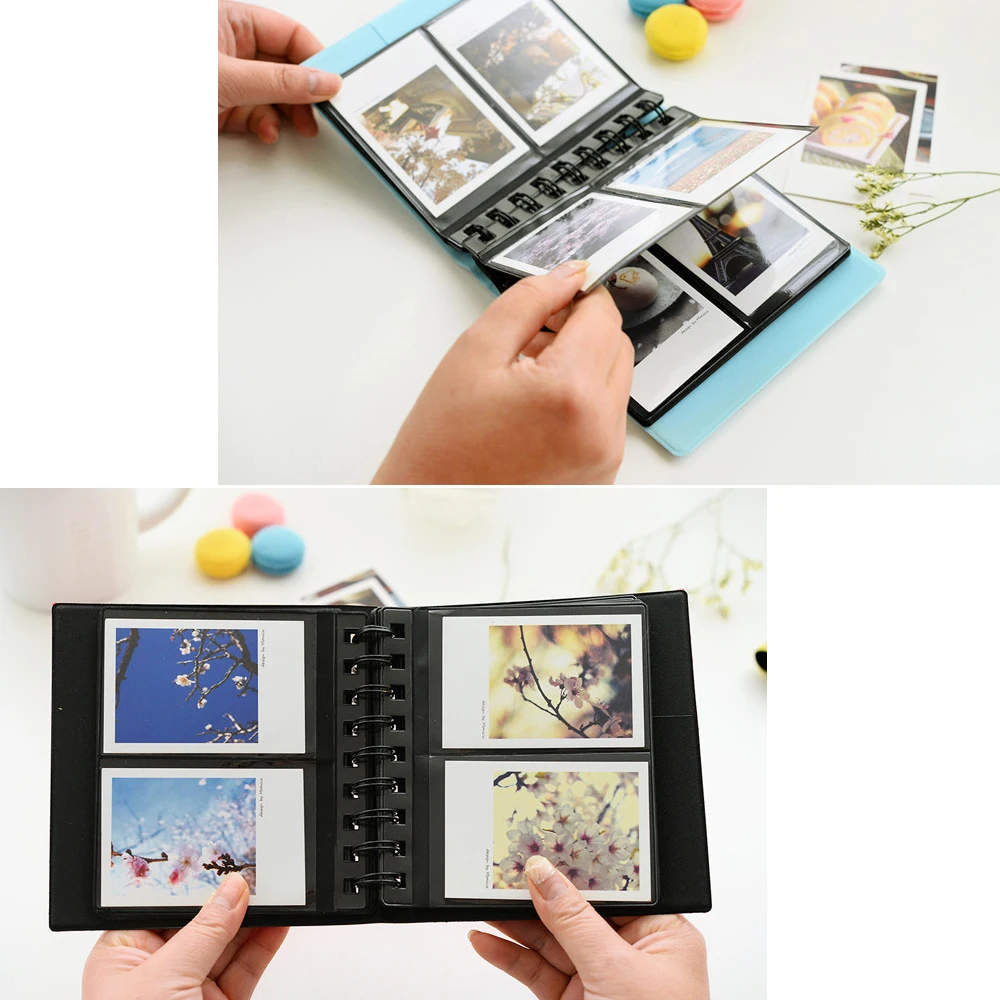 لألبوم صور ورقي مقاس 3 بوصات مع 68 صفحة إدراج ألبوم صور ملف ملون معكرون لفيلم Fujifilm Instax 7s 8 25 50s 70 90