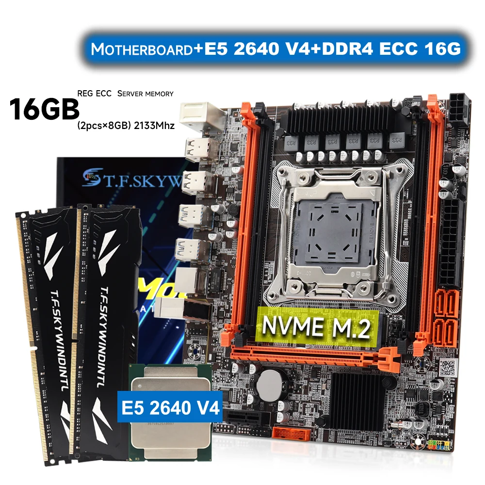 

x99 set Motherboard Slot LGA2011-3 USB3.0 NVME M.2 SSD Support DDR4 REG ECC Memory and Inter Xeon E5 2640 V4 Processor