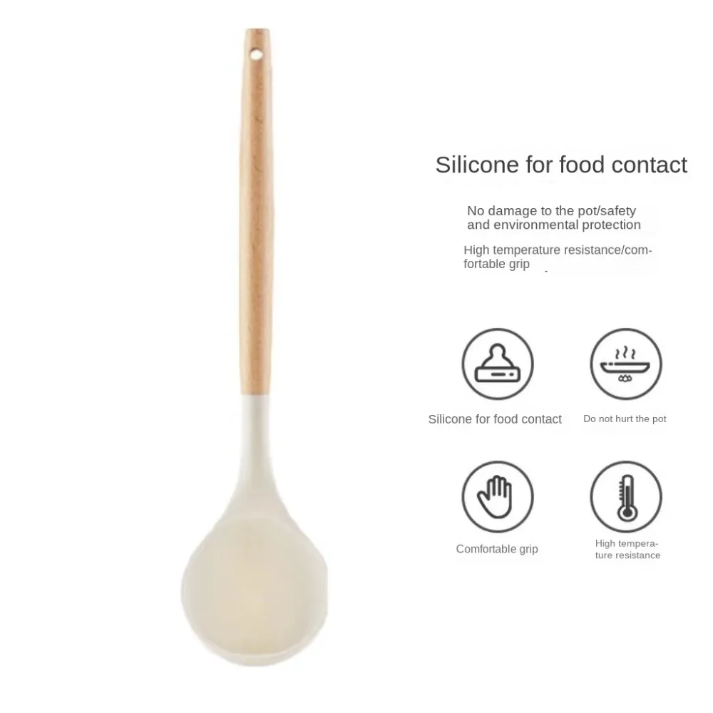 3Pcs/set Non-Stick Silicone Spoon Shove Heat Resistant Wooden Handle Cooking Turner Spatula Colander Anti-scalding Non-slip