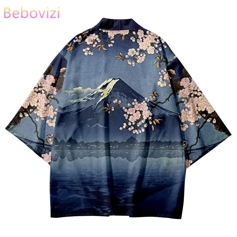 Fashion Sakura Mount Fuji Print Traditional Kimono Japanese Women Men Beach Cardigan Yukata Casual Cosplay Haori Shirts