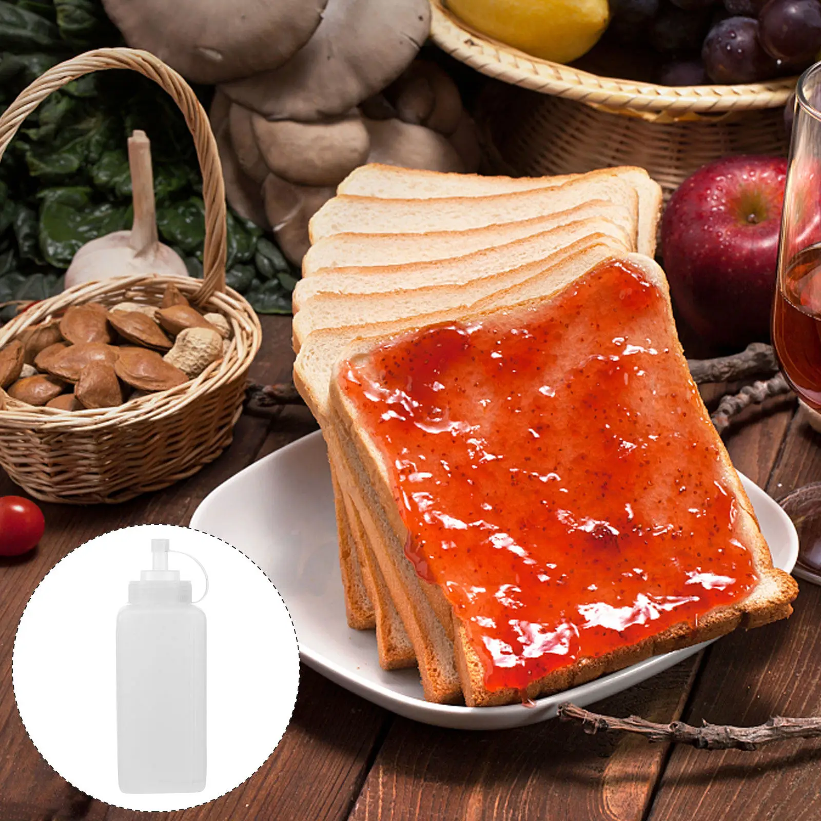 2Pcs Squeezing Bottles Square Shape Large Opening Leak-Proof Sauce Dispensers for Home Bar Kitchen Salad Dressing Jam Honey