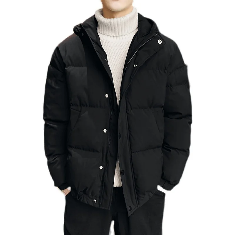 Men's Puffer Jaet 2024 ort Hooded Thiened Winter Coat Sli Bread Sle Youthful Travel Outerwear Anti-soil Treaent