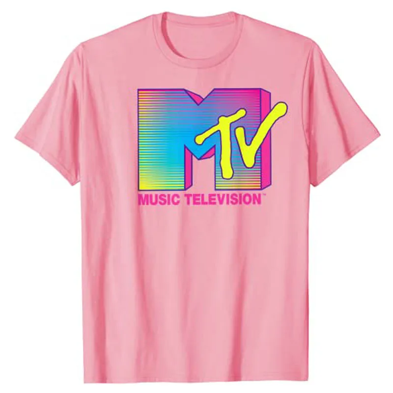 MTV Logo Fluorescent Colors Graphic T-Shirt Customized Products Men Clothing Letters Printed Short Sleeve Tee Tops