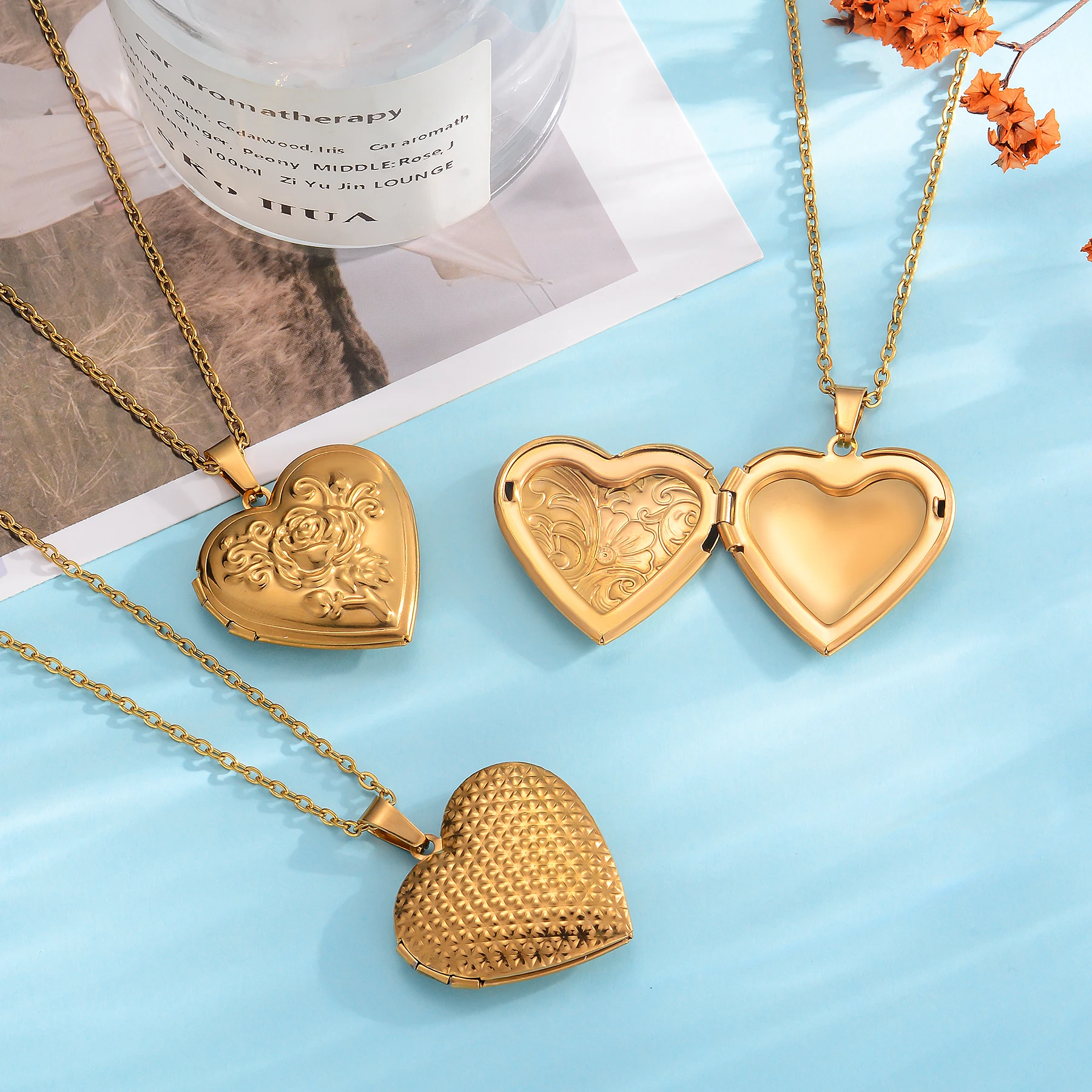 الأزياء الفولاذ المقاوم للصدأ الحب القلب المنجد المعلقات يمكن وضع صور قلادة لصديق الأسرة هدايا مجوهرات مخصصة #3