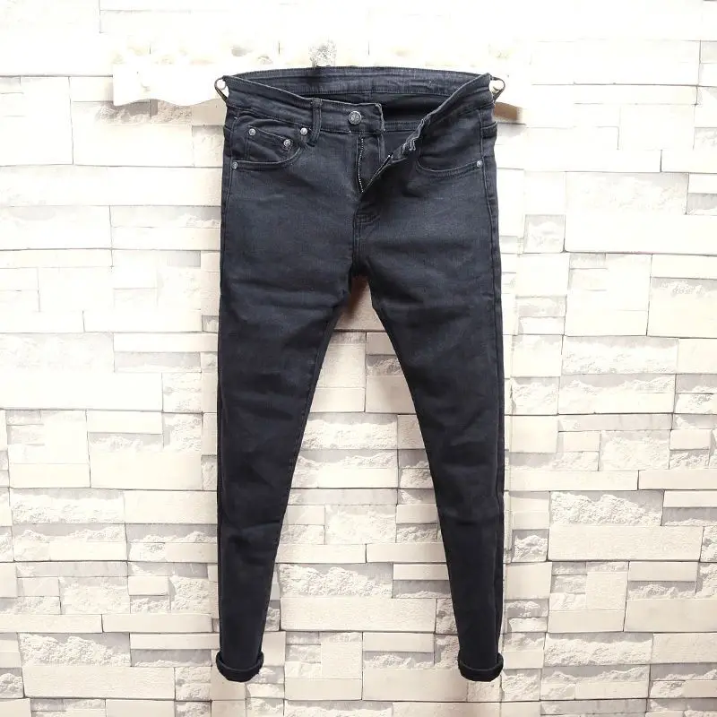 

MEN FASHION Retro Washed Black Nine-point Slim-fitting Jeans Men's 2026 New Versatile Elastic Social People Small Feet Trousers