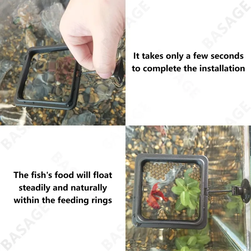 Aquarium Feeding Ring Fish Tank Station Floating Food Tray Feeder Square Circle Accessory Fish Foods Feeder Suction Cup Black image 4