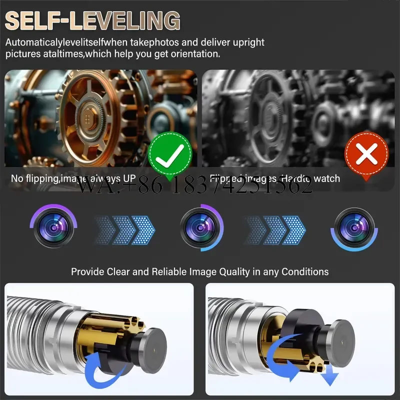 Wmwmnu for 7mm Sewer 9 Inch DVR 512Hz Self Leveling Industrial Pipe Inspection Endoscope with Meter Counter