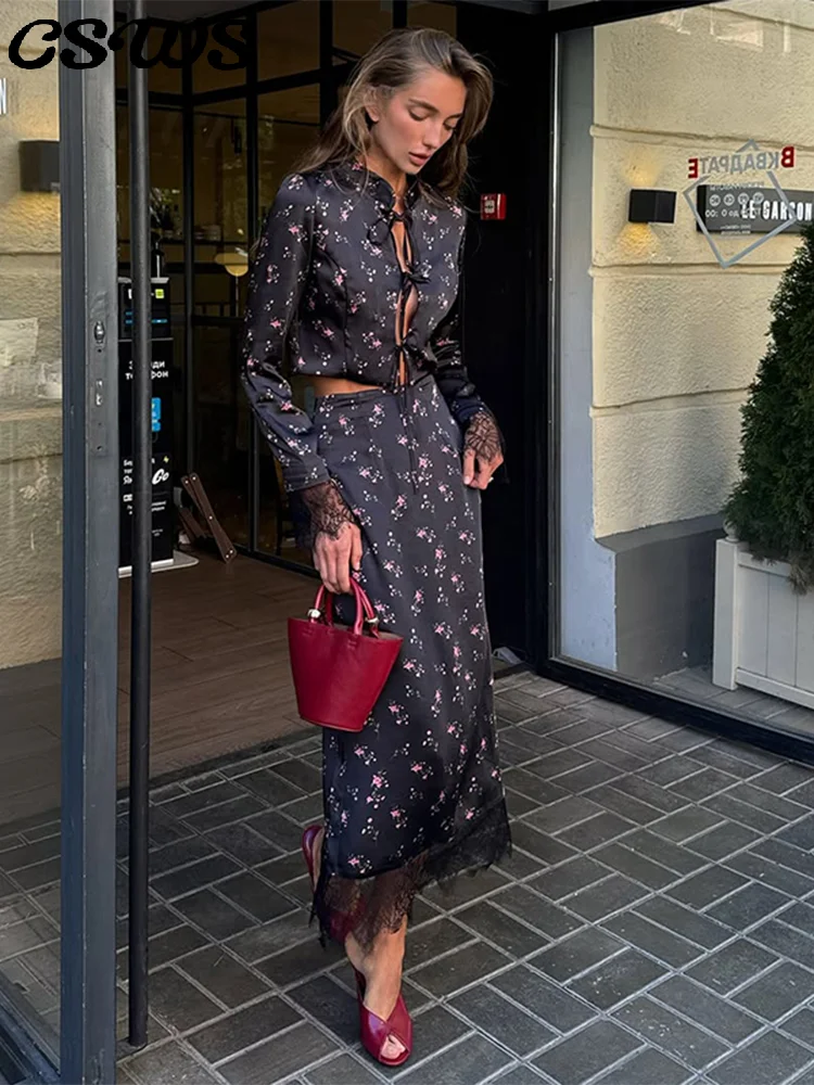 

Элегантные женские рубашки-юбки, костюм на шнуровке с длинным рукавом и круглым вырезом, женские комплекты 2022, осенне-зимний шикарный комплект из 2 предметов, женская одежда