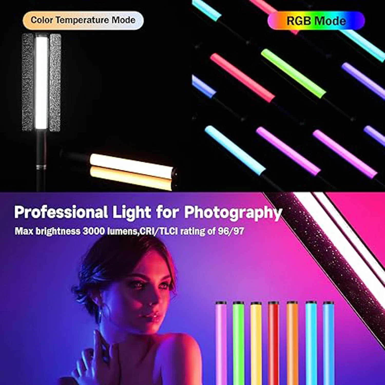 SuteFoto TW20 RGB 다채로운 스틱 라이트 휴대용 LED 라이트 완드 CRI 95+ 2800K-10000K 사진 스튜디오 램프