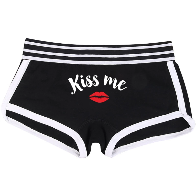 KISS ME RED LIPS Funny Print Underwear for Women Sexy Home Panties for Girls Fashion Cotton Underwear Comfortable Cute Shorts