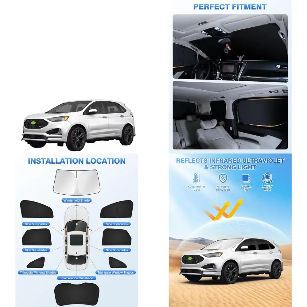 

Universal Windshield & Side Window Sunshade Set, 8-Piece, Black for Vehicle Privacy & Cooling