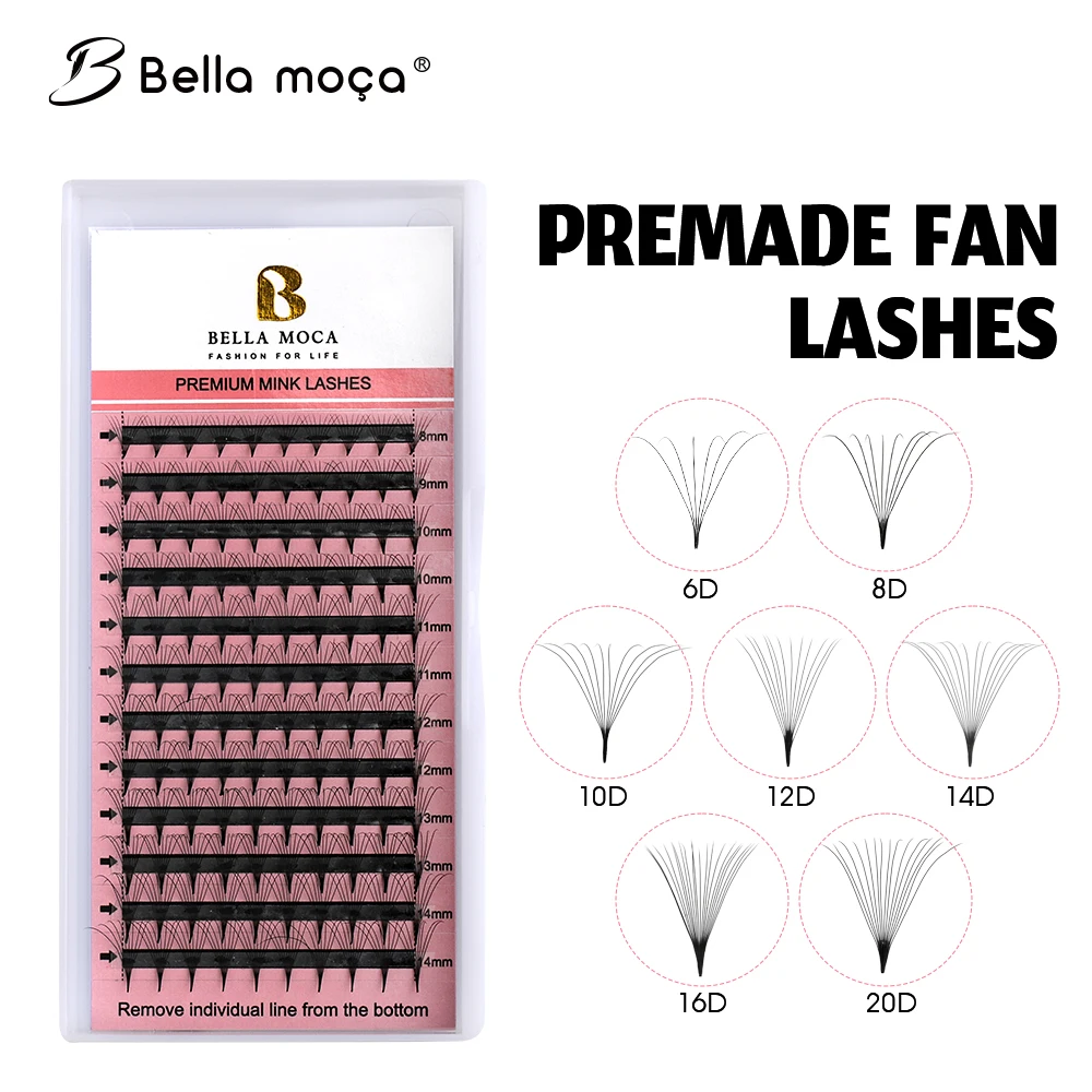 Bella moça10Pcs/Lot 6D/8D/10D/12D/14D/16D/20D Premade Volume Fans Lashes MIX 8-14MM Lashes