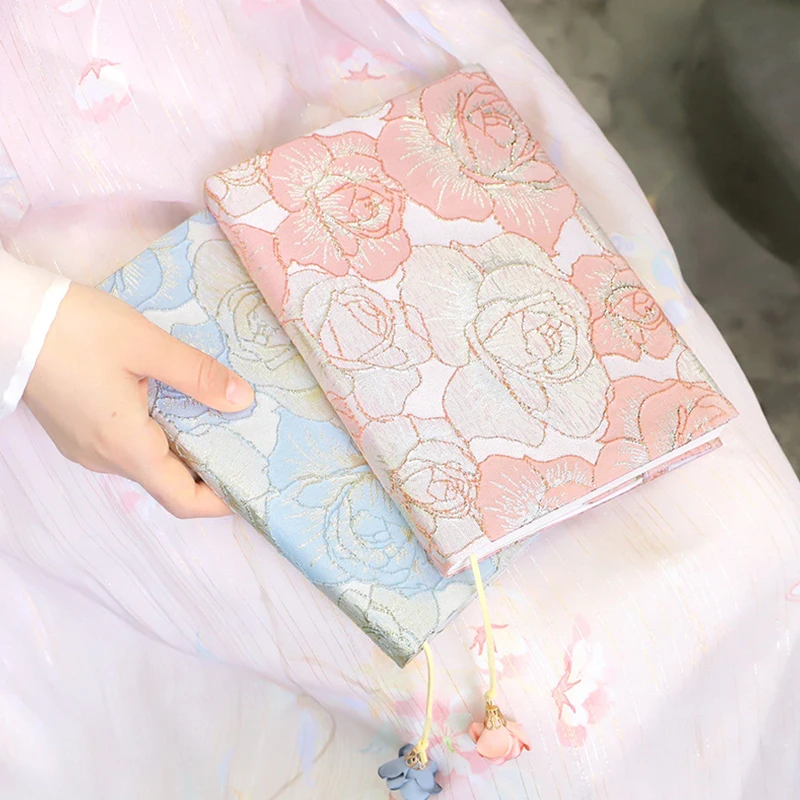 A5 Rose Flower Paperback Book Cover Protector Sleeve for Softcover Decor Floral Fabric Soft Flower Cloth Travel Sleeves Cover