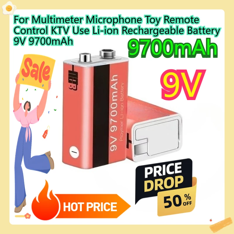

For Multimeter Microphone Toy Remote Control KTV Use Li-ion Rechargeable Battery 9V 9700mAh