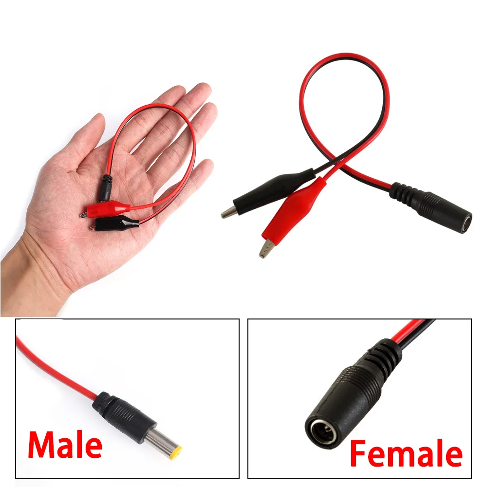 Alligator Clip To DC Power Plug Connector Adapter 5.5*2.1mm Male/Female Crocodile Test Leads 25CM Cable for Electronic Testing