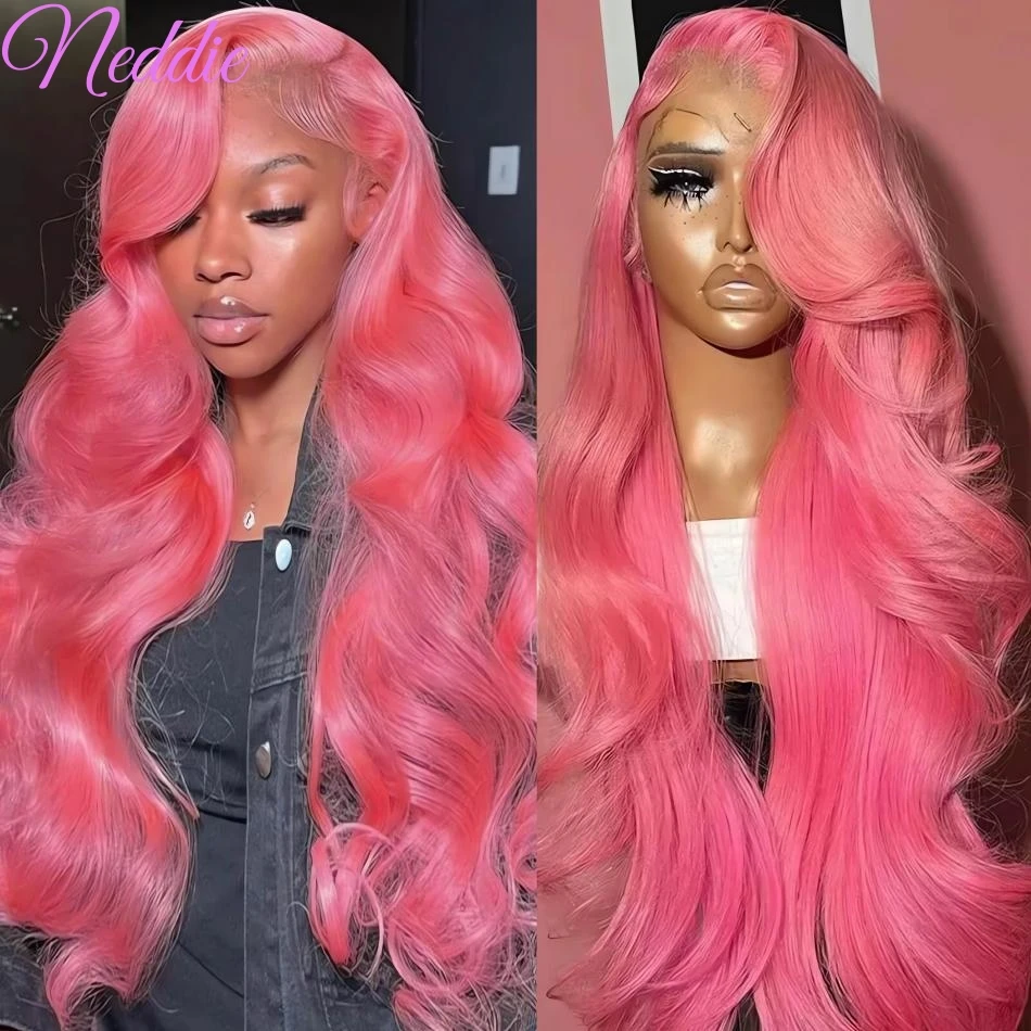 Pink Colored Body Wave 30 40 Inch Lace Frontal Wig 13x4 13x6 Brazilian HD Transparent Human Hair For Women Lace Front Wigs