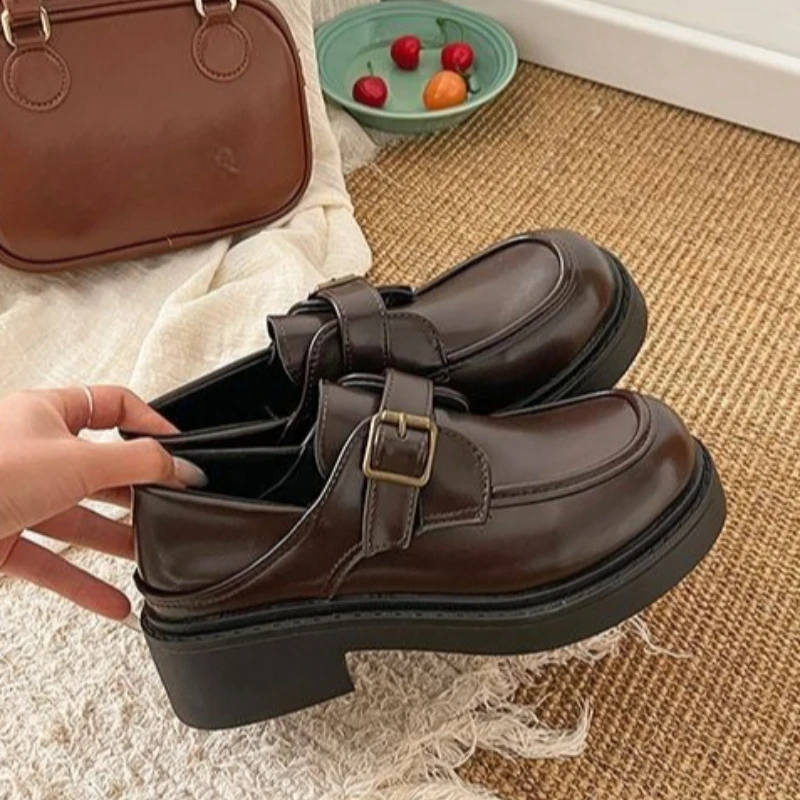 

2026 Spring Summer Women's Fashion Footwear Black Slip-On Loafers Flat British Style Leather Japanese JK Casual Trendy Attire