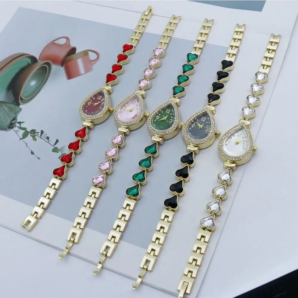 Alloy Heart Bracelet Watch Waterdrop Shaped Case Shiny Heart Wristwatch Fashion Accessory Women's Quartz Watch Casual Occasion