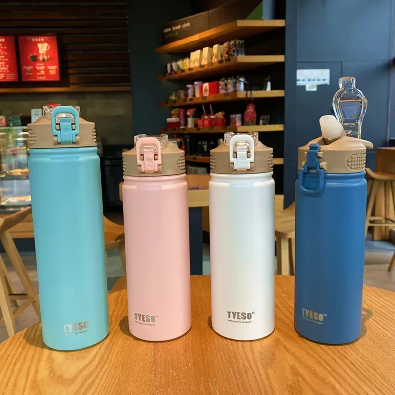 1pc Thermos Bottle with Straw 530ml 750ml Stainless Steel Thermal Cup Car Insulated Flask Water Tumbler for Outdoor Sports