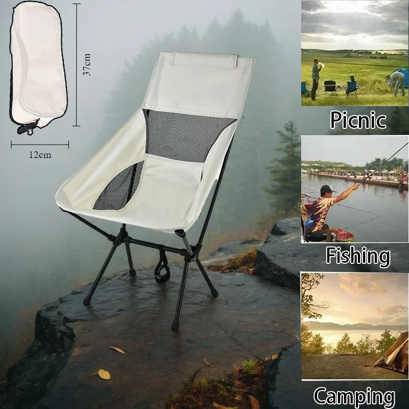 Chair Camping Fishing Chair Outdoor Camping Portable Folding Moon Leisure Beach Chair Thick Steel Pipe Bearing 100KG