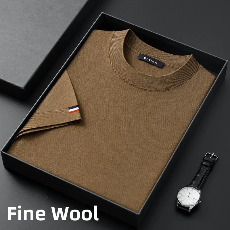 

Thin ort Sve Camere Sweater for Men 00 Pure Wool round Ne Knitted Base irt Busin Casual Spring Autumn