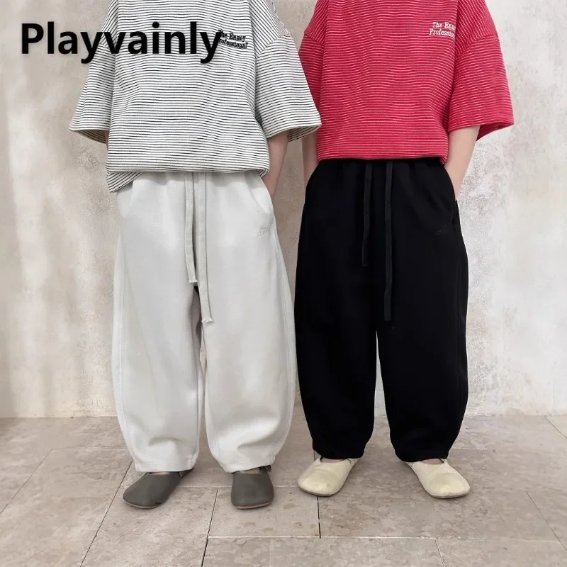 

Korean Style Spring Autumn Children Curved Knife Pants Black Apricot Knitted Sweatpants Boy Girl Loose Wide Leg Trousers A25210