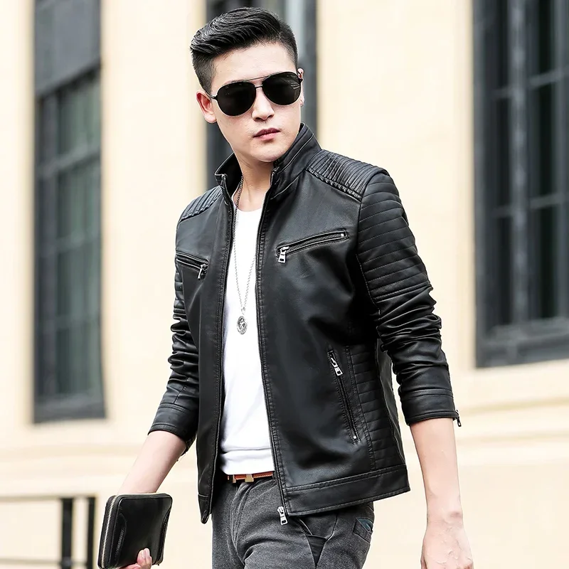 New Brand Slim Fit Motorcycle Leather Jackets Men Brand Men's Leather Jacket Coat Men Casual Biker Zipper Jackets Male