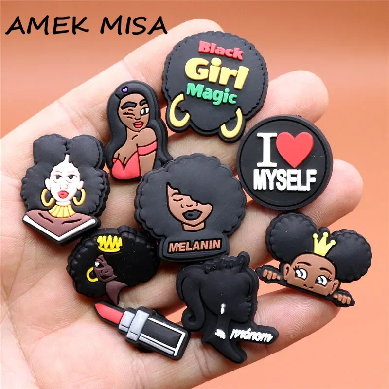 1pcs Black Elements Shoe Charms Black Girl Magic Queen Shoes Accessories Decoration Fit Kids Gifts